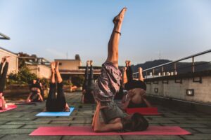 group doing daily yoga