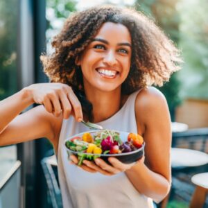 Woman practicing mindful eating